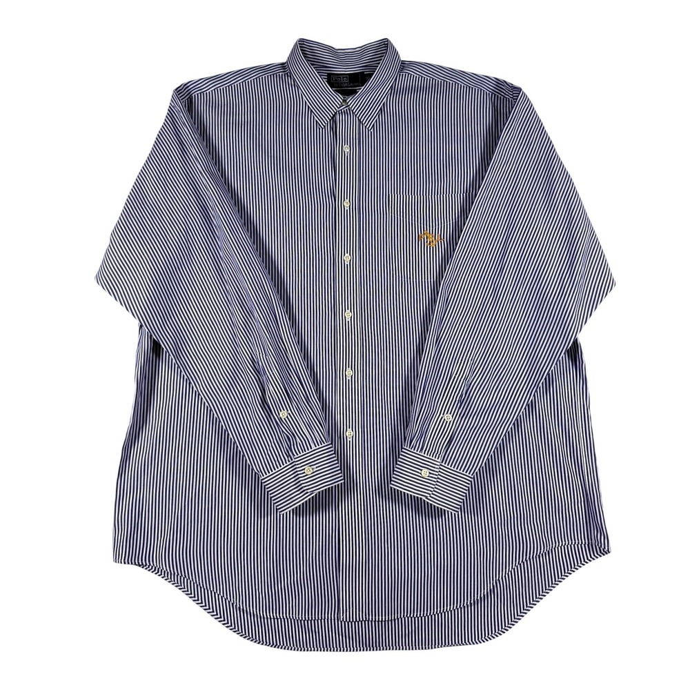 VTG Polo Ralph Lauren Elliott Mens XL Blue White Striped Button Down Anchor Logo